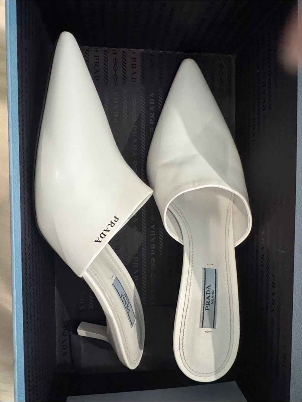 Prada White Pointed-Toe Slip-On Leather Mules
